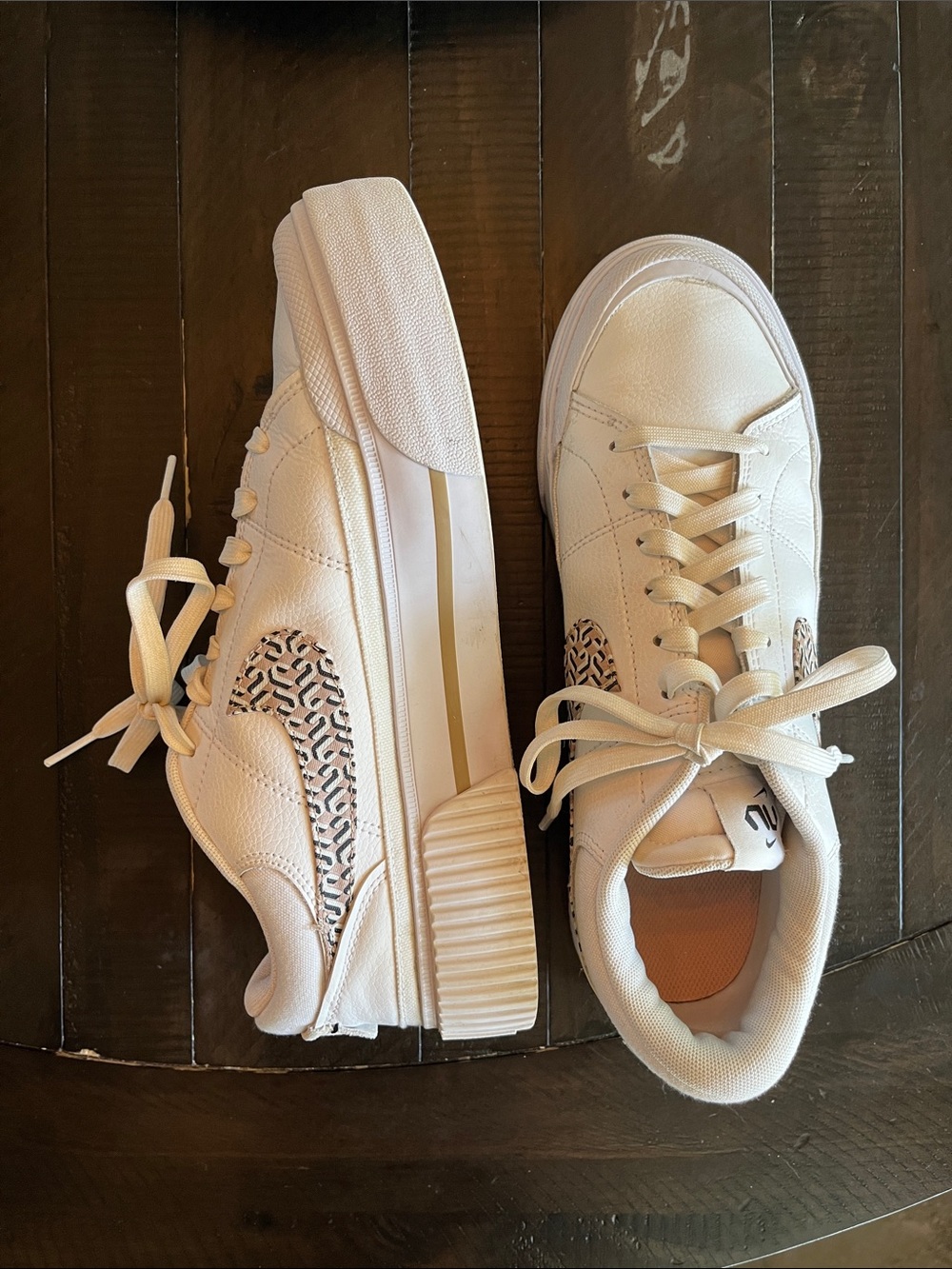 Nike Court Legacy Lift White Leather Platform Sneakers with Animal-Print Swoosh